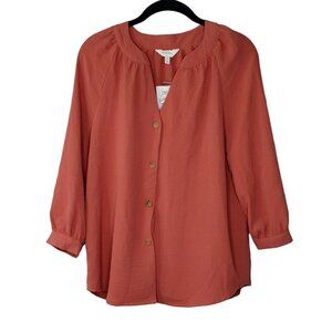 NEW Coral Bay Women's Button Down Top 3/4‎ Sleeve V Neck Pink Size Small